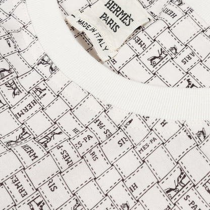 ボルデュックチェック Bolduc au Carre Tシャツ クルーネック コットン ホワイト エルメス トップス HERMES