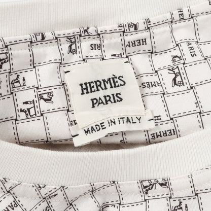 ボルデュックチェック Bolduc au Carre Tシャツ クルーネック コットン ホワイト エルメス トップス HERMES