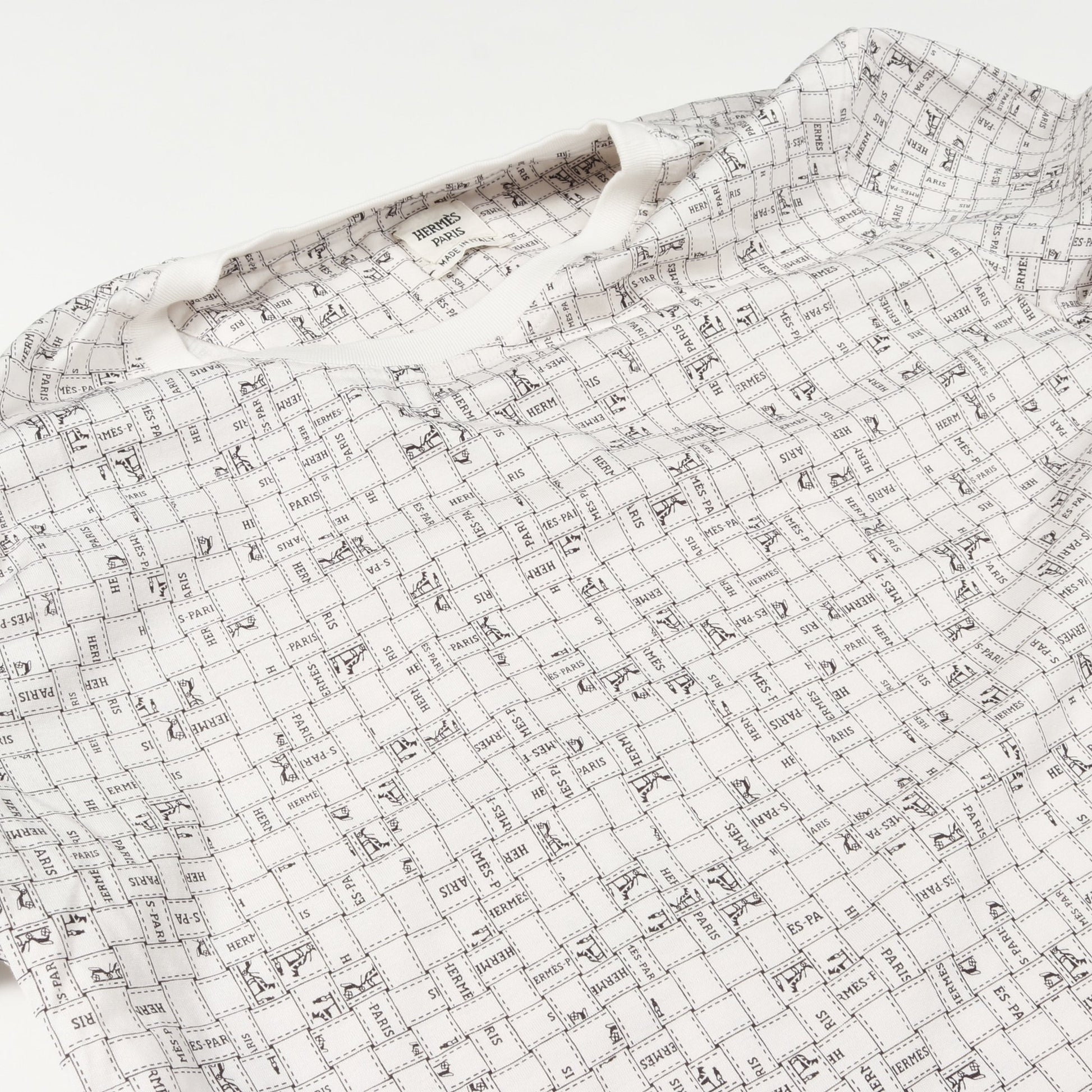 ボルデュックチェック Bolduc au Carre Tシャツ クルーネック コットン ホワイト エルメス トップス HERMES