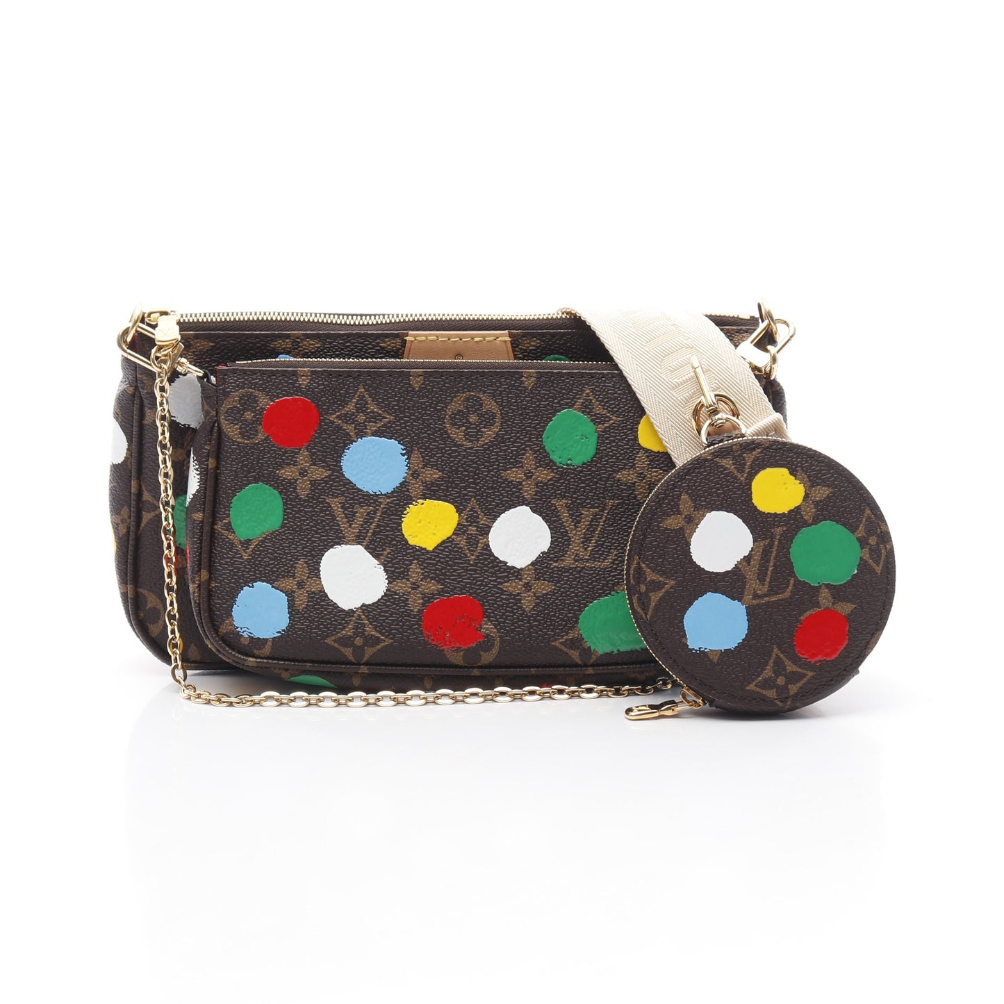 LOUIS VUITTON × yayoi kusama ミュルティ ポシェット アクセソワール モノグラム ショルダーバッグ PVC レザー ブラウン マルチカラー ルイヴィトン バッグ LOUIS VUITTON