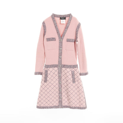 カメリアボタン ニットワンピース シルク カシミヤ ピンク ブルー グレー シャネル ワンピース CHANEL
