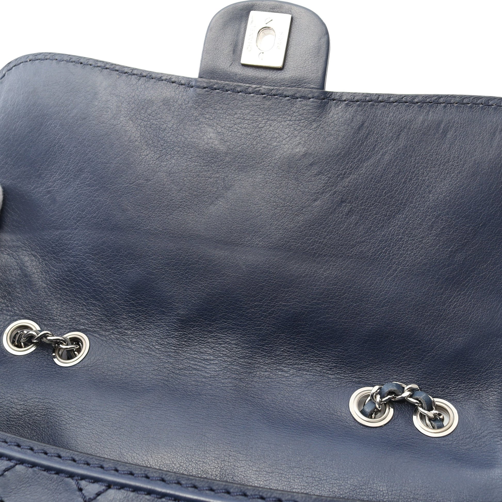ワイルドステッチ チェーンショルダーバッグ レザー ネイビー シルバー金具 シャネル バッグ CHANEL
