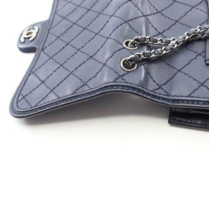 ワイルドステッチ チェーンショルダーバッグ レザー ネイビー シルバー金具 シャネル バッグ CHANEL