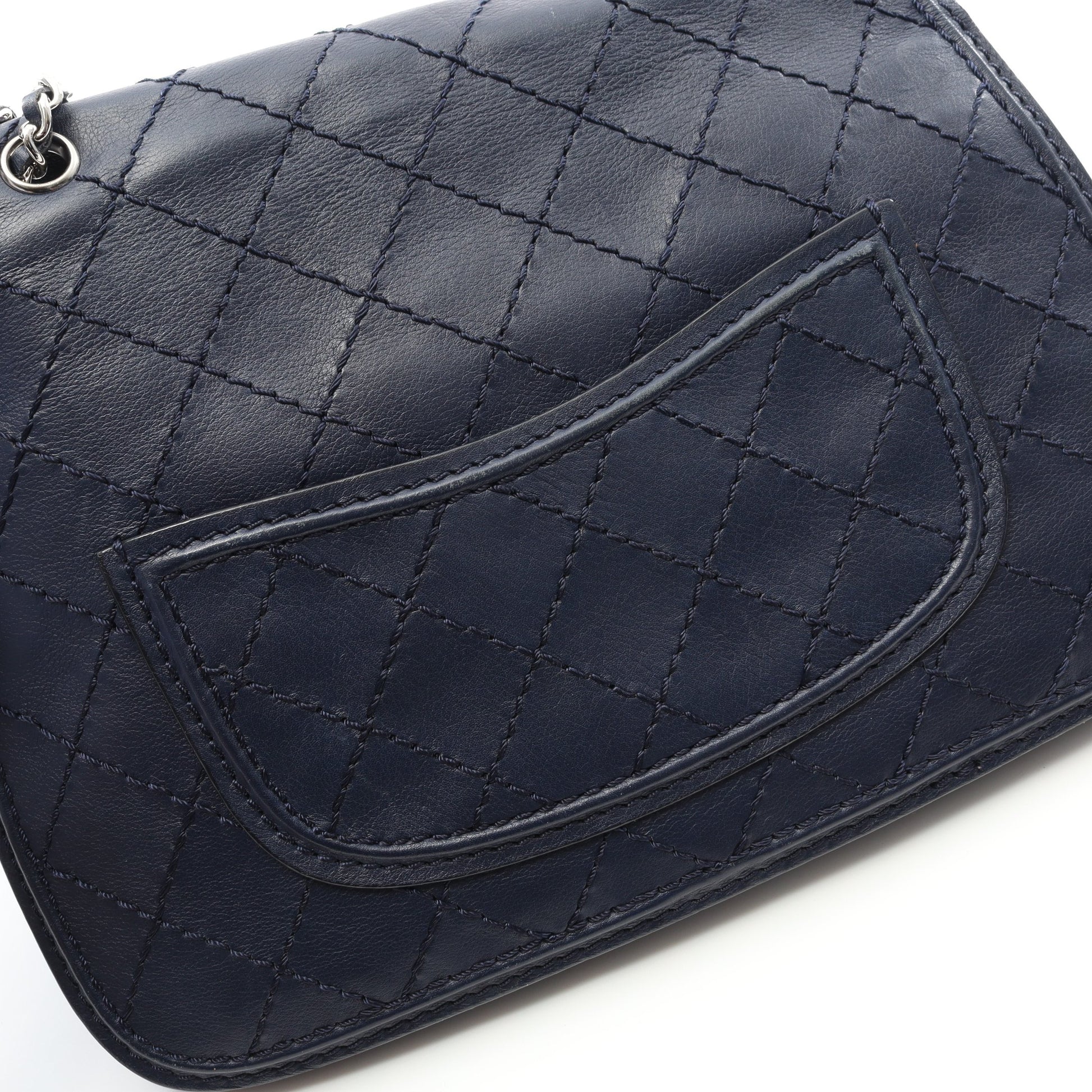 ワイルドステッチ チェーンショルダーバッグ レザー ネイビー シルバー金具 シャネル バッグ CHANEL