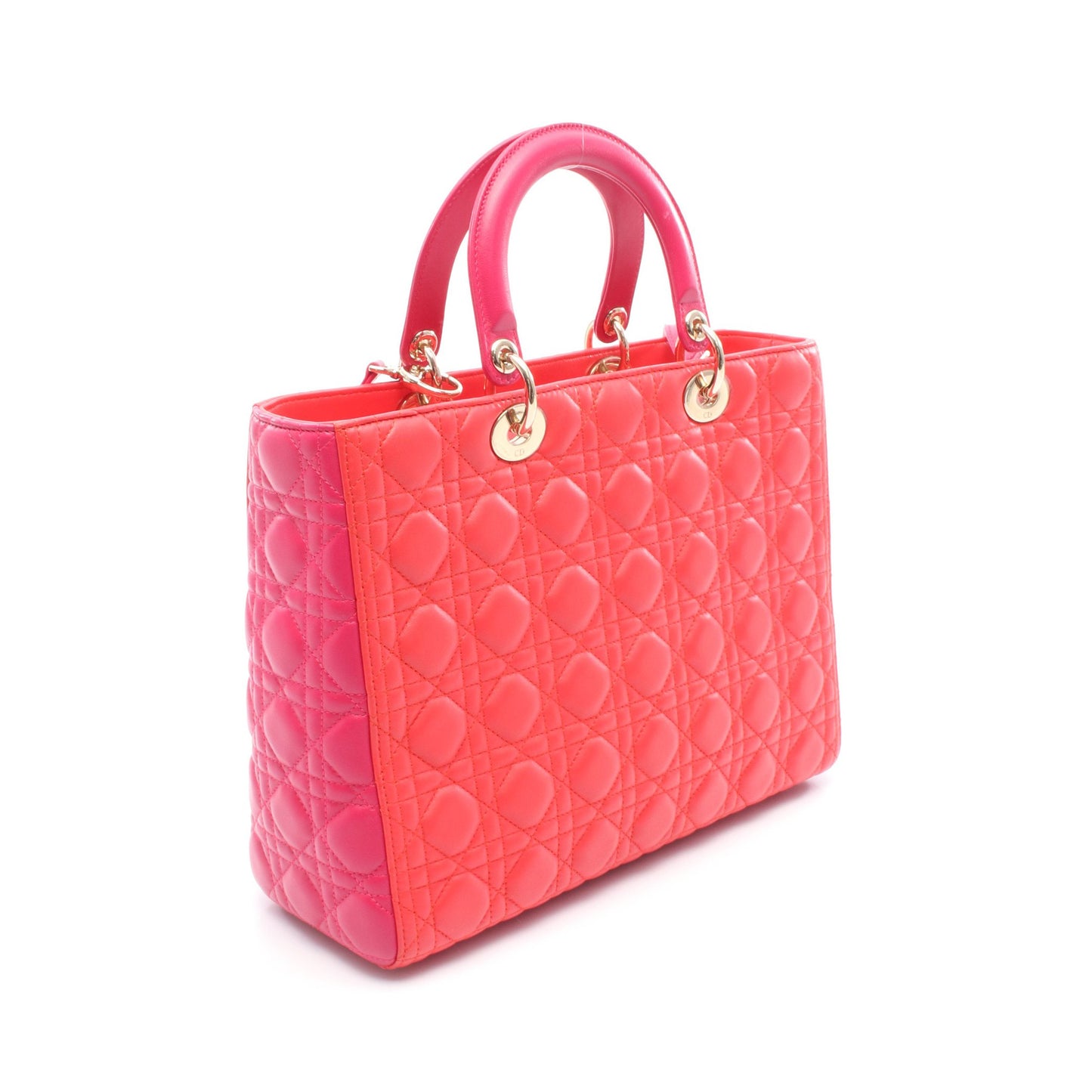 レディディオール ラージ ハンドバッグ レザー レッド ピンクパープル 2WAY クリスチャンディオール バッグ Christian Dior