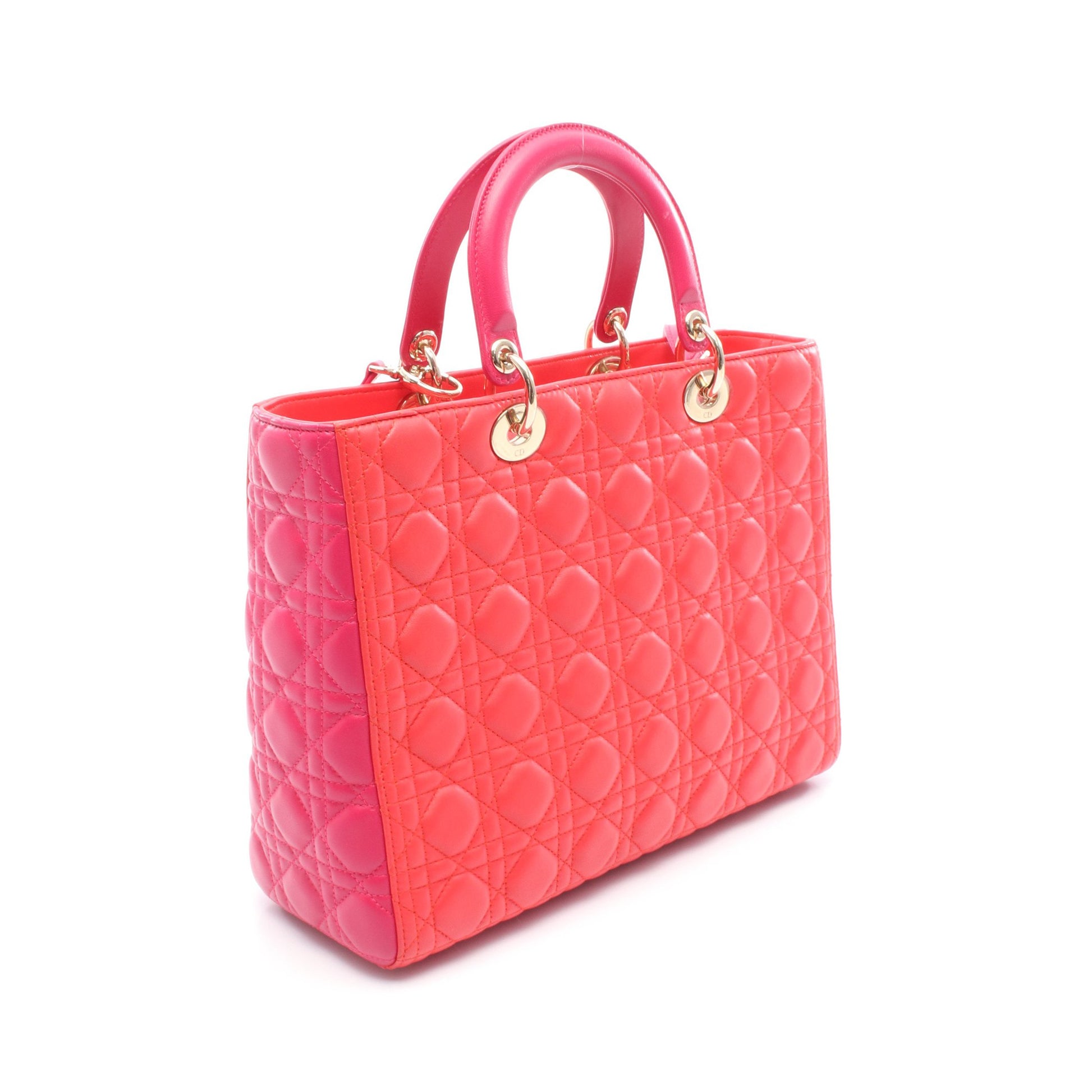 レディディオール ラージ ハンドバッグ レザー レッド ピンクパープル 2WAY クリスチャンディオール バッグ Christian Dior
