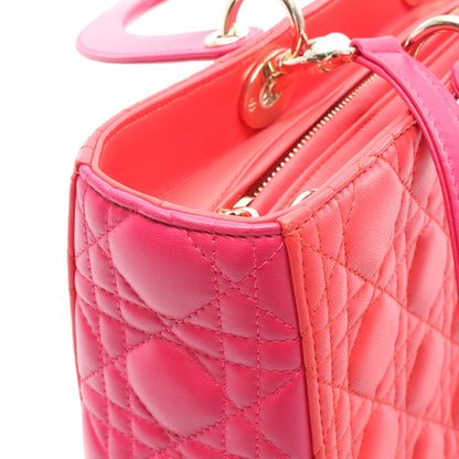 レディディオール ラージ ハンドバッグ レザー レッド ピンクパープル 2WAY クリスチャンディオール バッグ Christian Dior