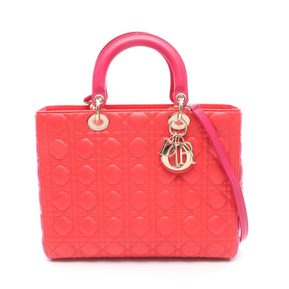 レディディオール ラージ ハンドバッグ レザー レッド ピンクパープル 2WAY クリスチャンディオール バッグ Christian Dior