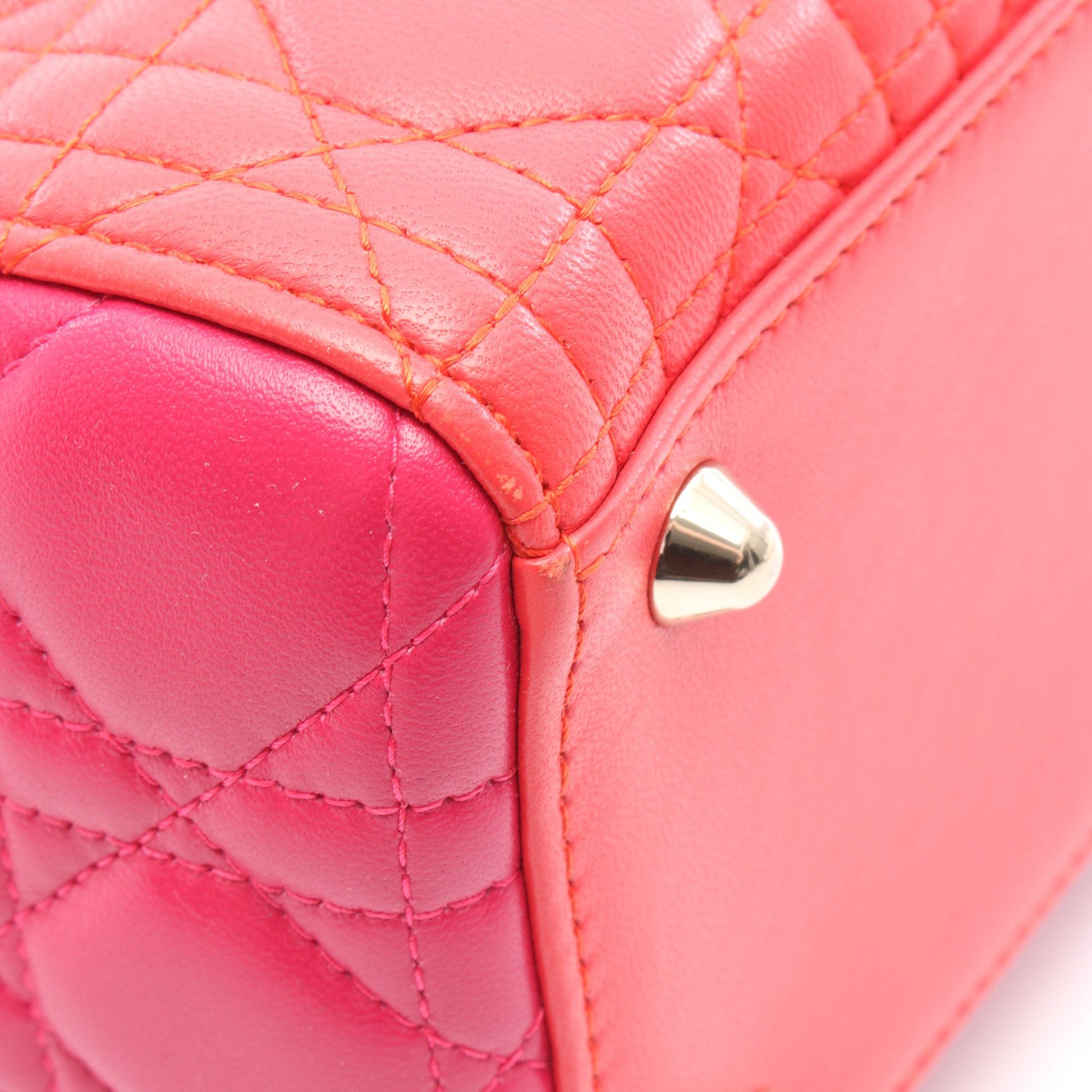 レディディオール ラージ ハンドバッグ レザー レッド ピンクパープル 2WAY クリスチャンディオール バッグ Christian Dior