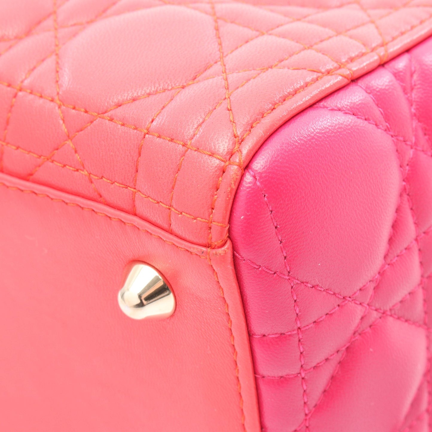 レディディオール ラージ ハンドバッグ レザー レッド ピンクパープル 2WAY クリスチャンディオール バッグ Christian Dior