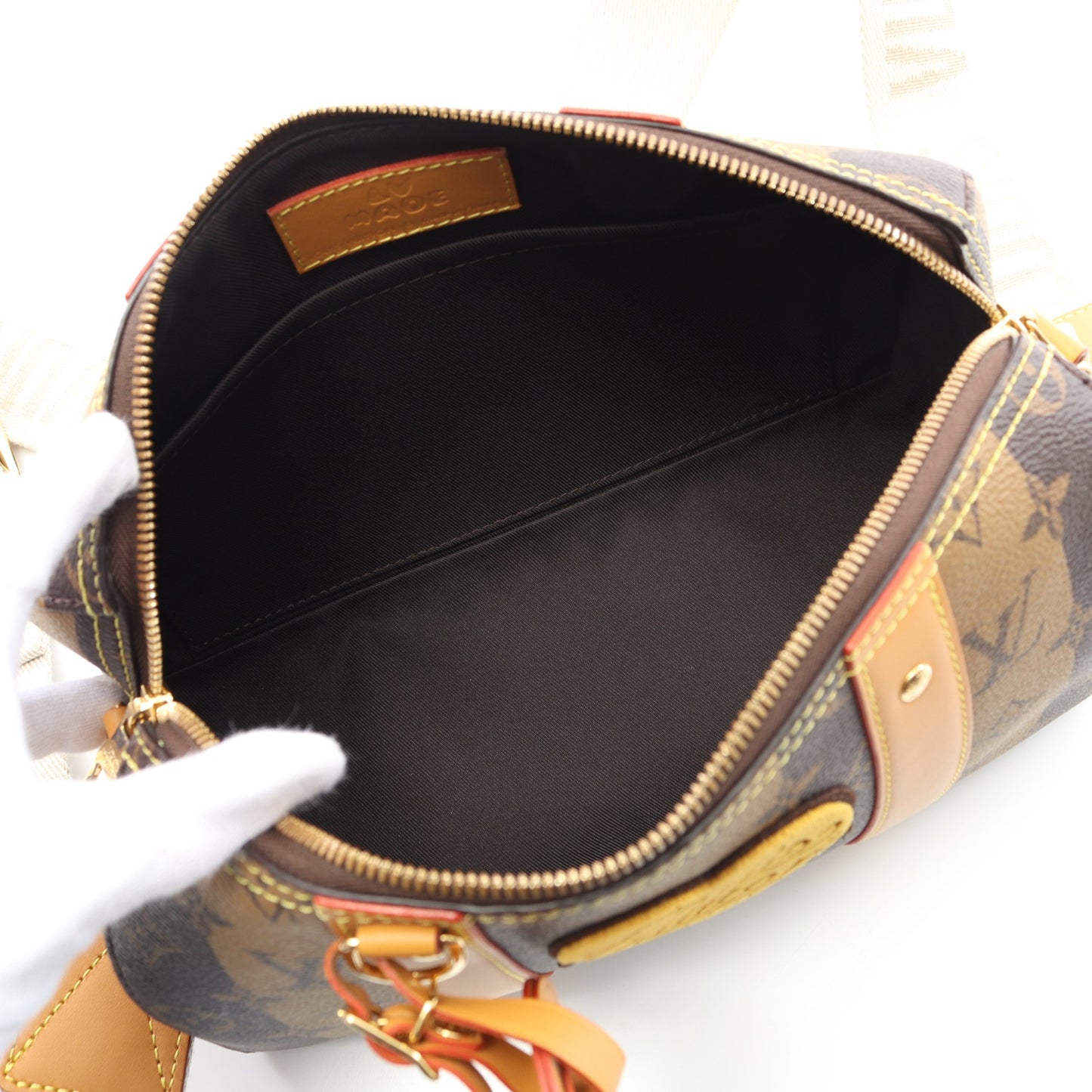 LOUIS VUITTON × NIGO シティ キーポル モノグラムストライプ LVスクエアード ショルダーバッグ PVC レザー ブラウン ライトブラウン ルイヴィトン バッグ LOUIS VUITTON
