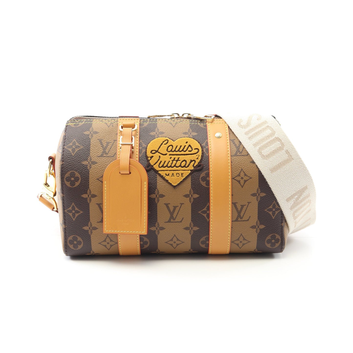 LOUIS VUITTON × NIGO シティ キーポル モノグラムストライプ LVスクエアード ショルダーバッグ PVC レザー ブラウン ライトブラウン ルイヴィトン バッグ LOUIS VUITTON