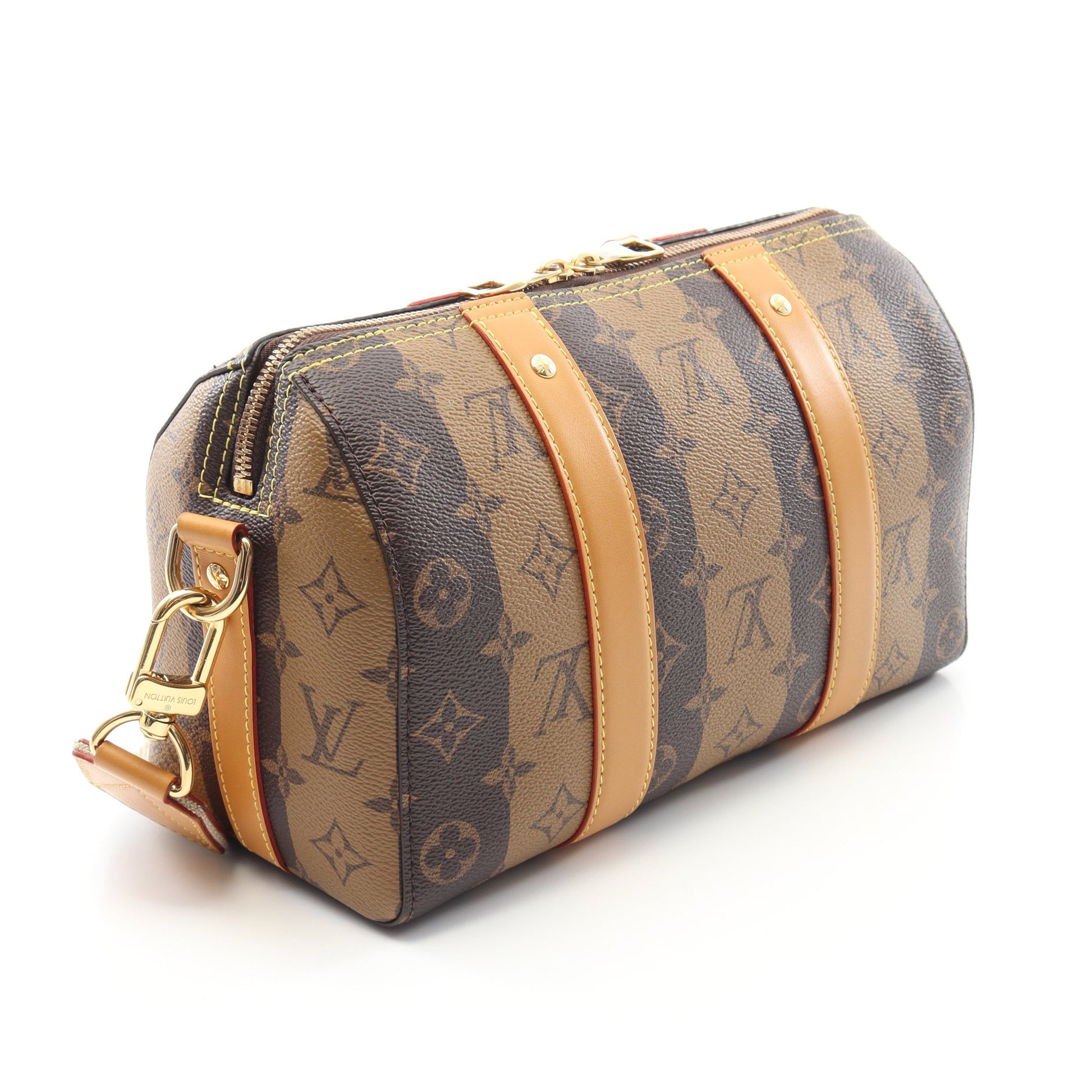 LOUIS VUITTON × NIGO シティ キーポル モノグラムストライプ LVスクエアード ショルダーバッグ PVC レザー ブラウン ライトブラウン ルイヴィトン バッグ LOUIS VUITTON