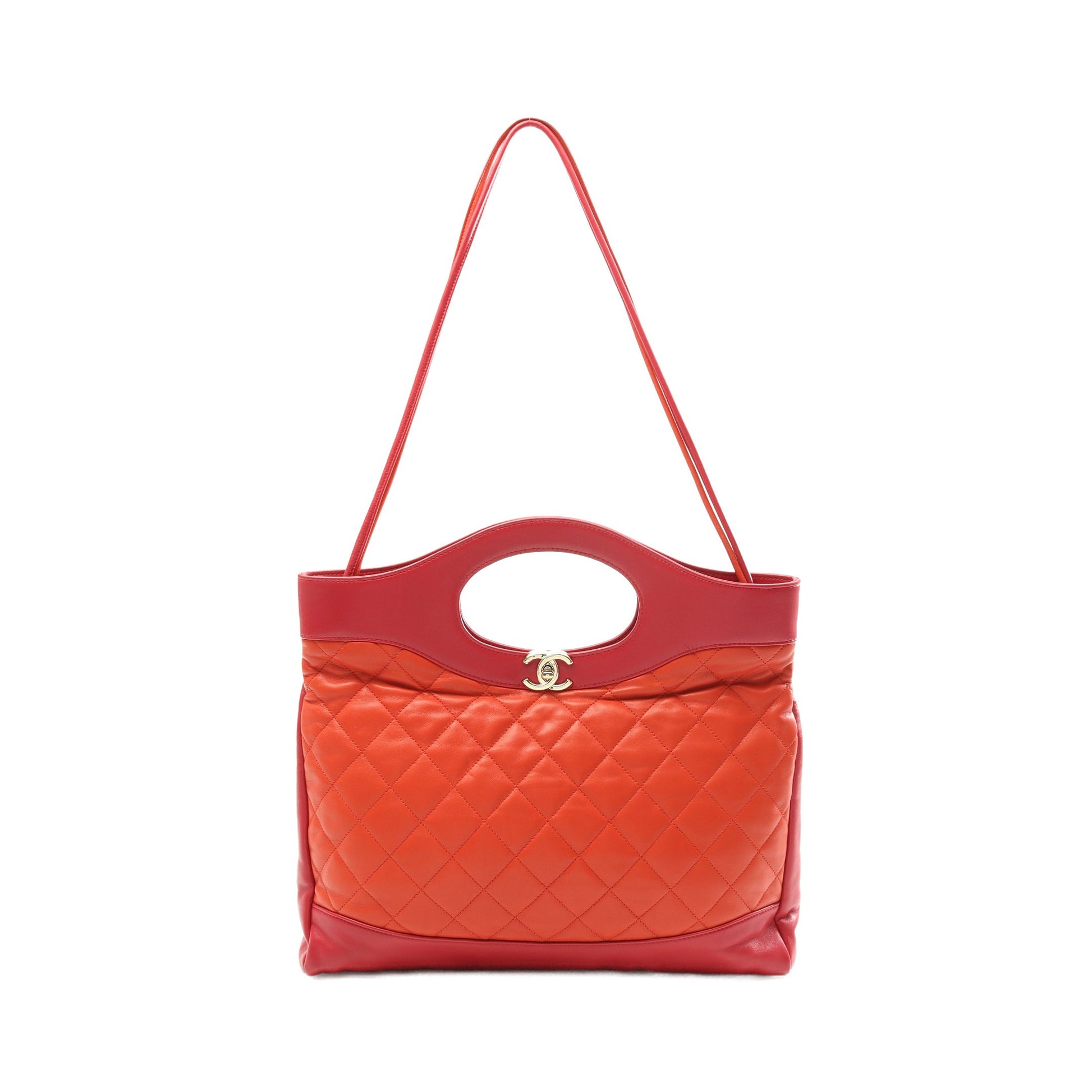 シャネル31 マトラッセ ショルダーバッグ レザー レッド オレンジ ゴールド金具 2WAY シャネル バッグ CHANEL