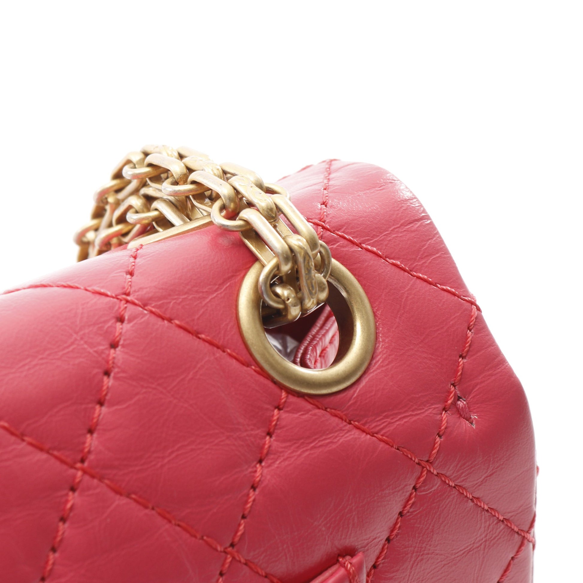 2.55 Wチェーンショルダーバッグ エイジドカーフスキン ピンク ゴールド金具 シャネル バッグ CHANEL