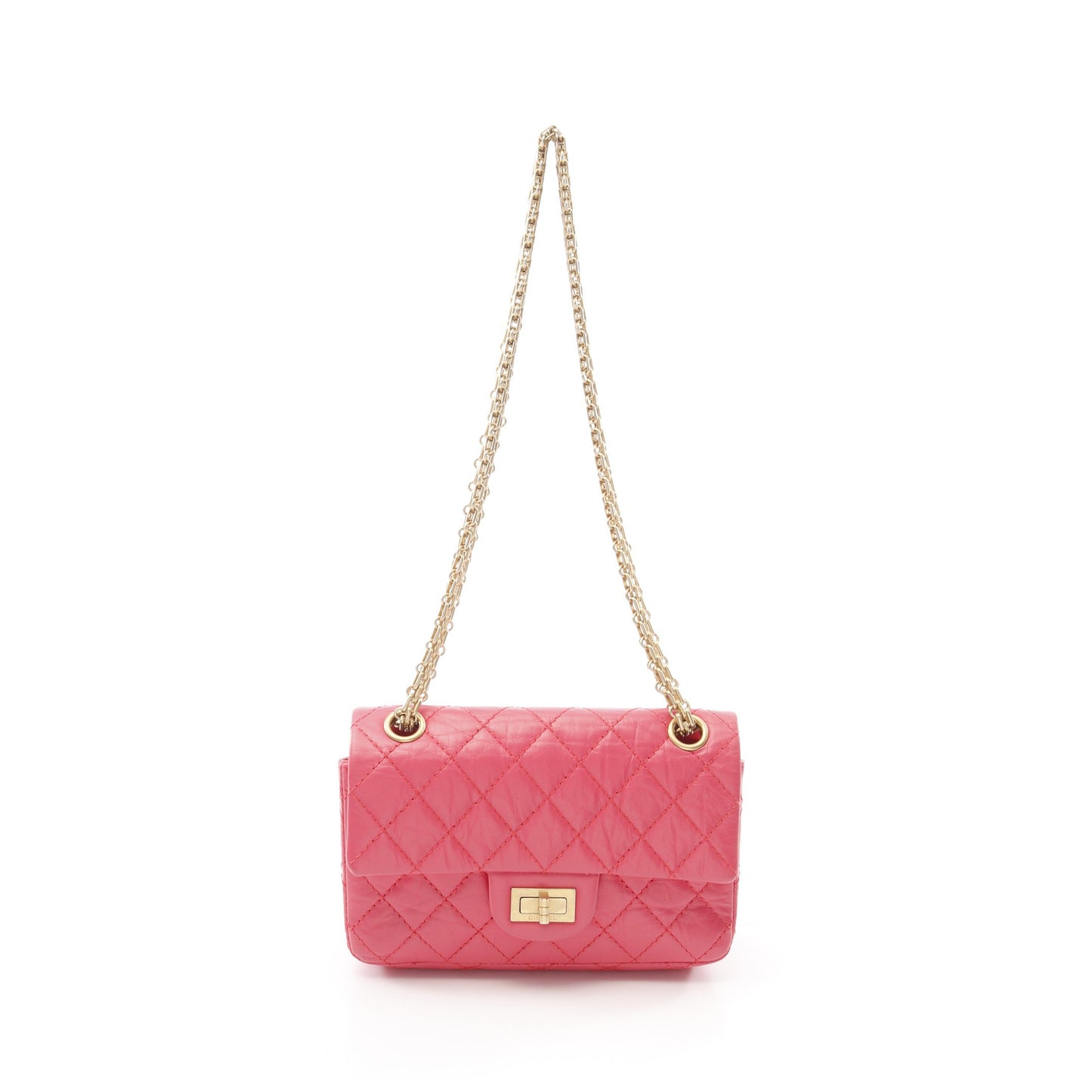 2.55 Wチェーンショルダーバッグ エイジドカーフスキン ピンク ゴールド金具 シャネル バッグ CHANEL