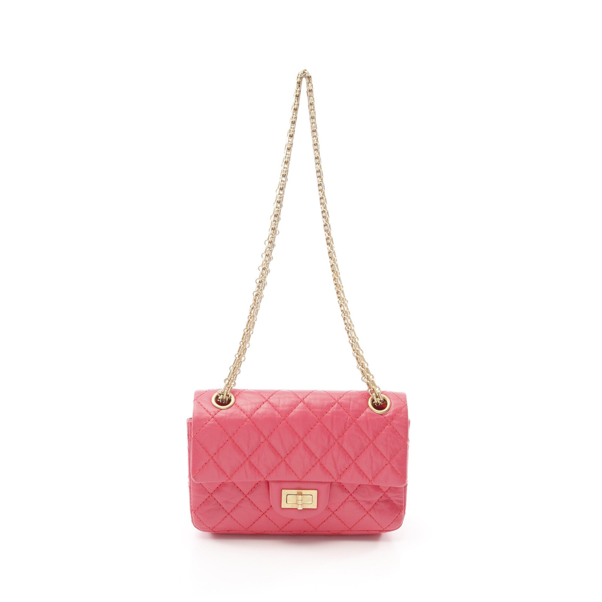 2.55 Wチェーンショルダーバッグ エイジドカーフスキン ピンク ゴールド金具 シャネル バッグ CHANEL
