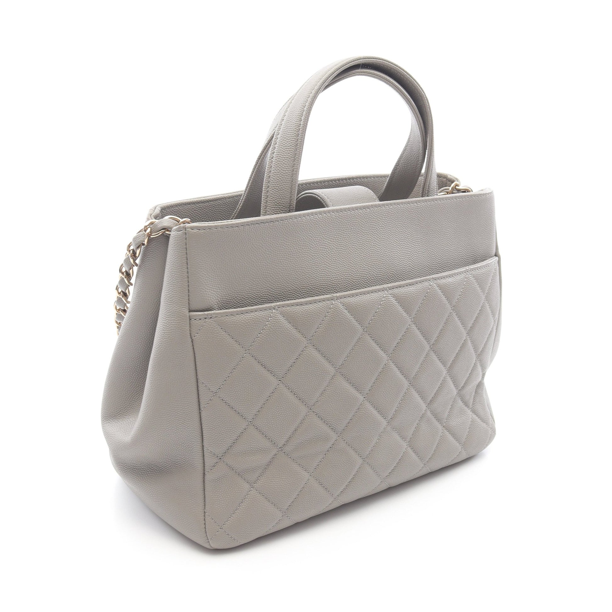 ビジネスアフィニティ マトラッセ チェーンショルダーバッグ キャビアスキン グレー ゴールド金具 2WAY シャネル バッグ CHANEL