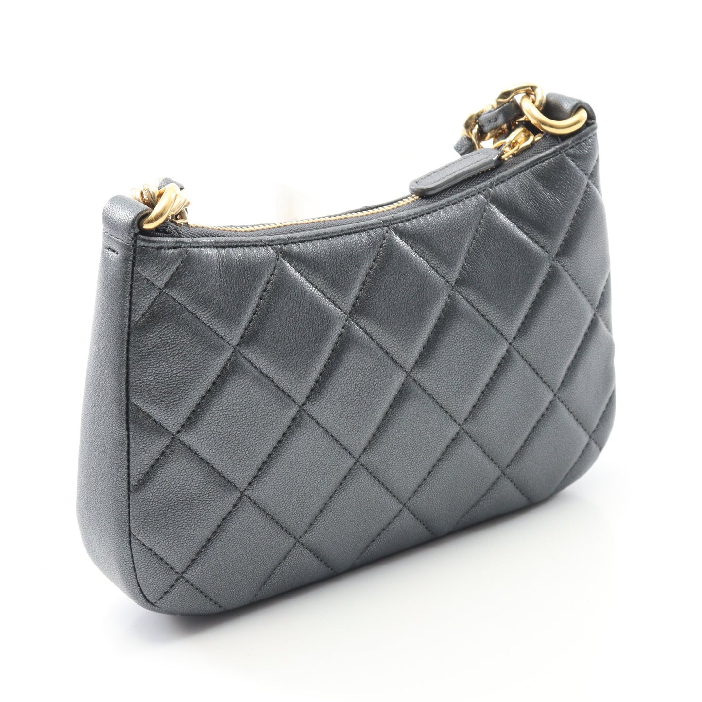 マトラッセ チェーンショルダーバッグ レザー グレー ゴールド金具 シャネル バッグ CHANEL