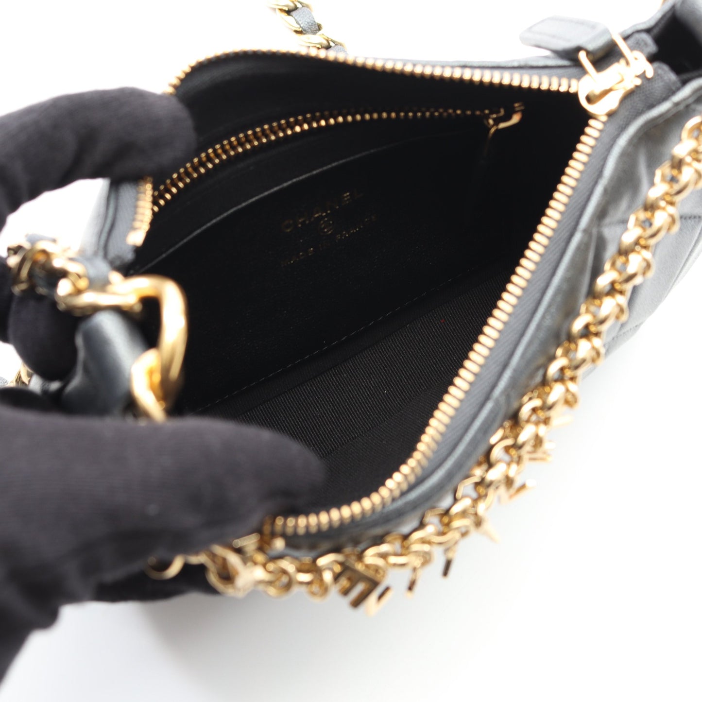 マトラッセ チェーンショルダーバッグ レザー グレー ゴールド金具 シャネル バッグ CHANEL