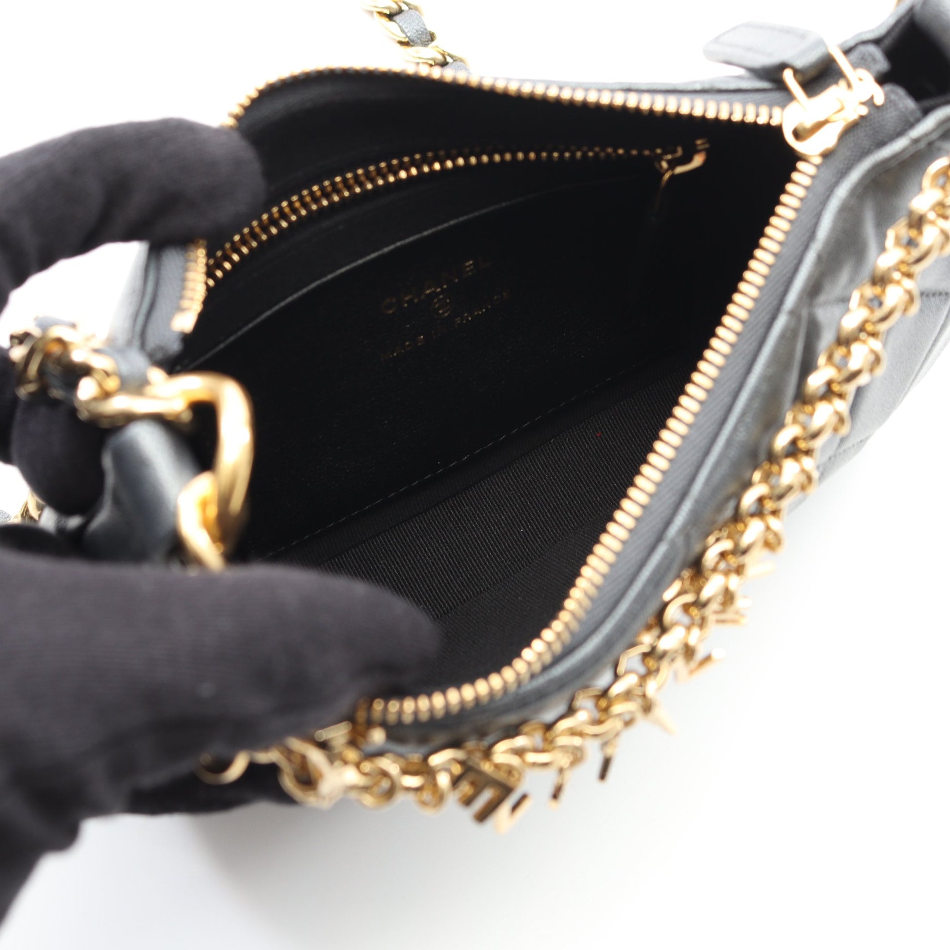 マトラッセ チェーンショルダーバッグ レザー グレー ゴールド金具 シャネル バッグ CHANEL
