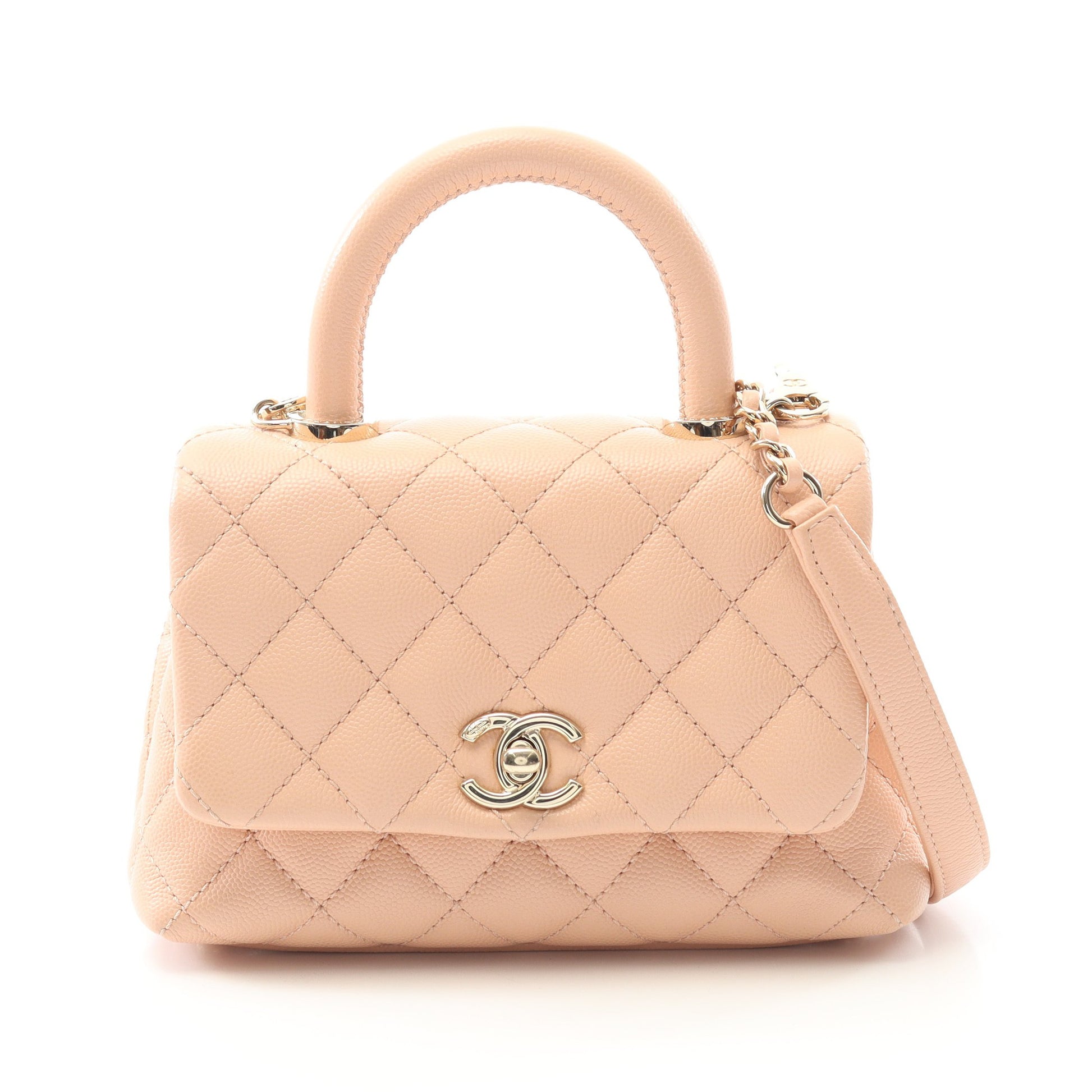 ココハンドルXXS トップハンドル ハンドバッグ キャビアスキン ピンクベージュ ゴールド金具 2WAY シャネル バッグ CHANEL