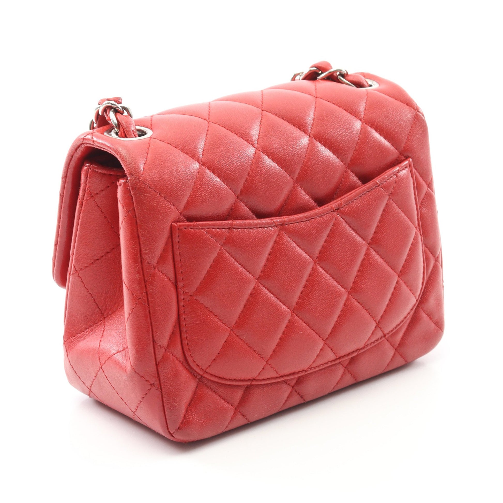 ミニマトラッセ チェーンショルダーバッグ ラムスキン レッド シルバー金具 シャネル バッグ CHANEL