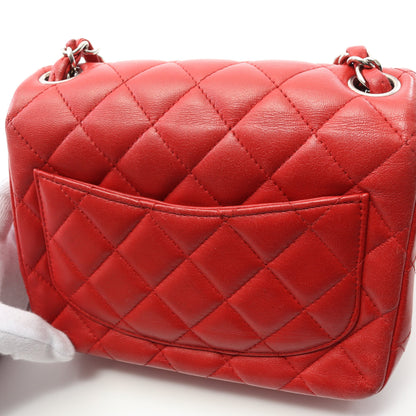 ミニマトラッセ チェーンショルダーバッグ ラムスキン レッド シルバー金具 シャネル バッグ CHANEL