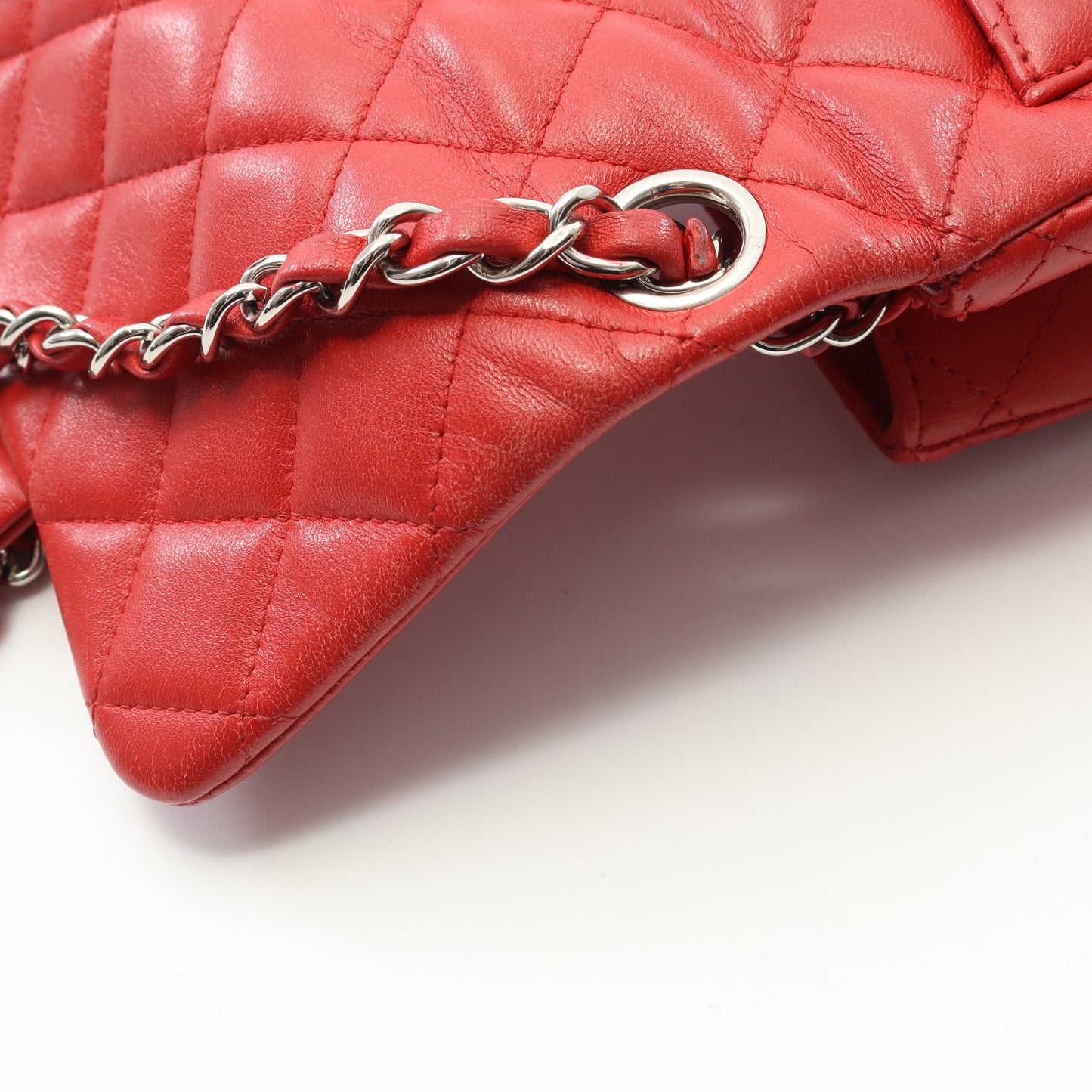 ミニマトラッセ チェーンショルダーバッグ ラムスキン レッド シルバー金具 シャネル バッグ CHANEL