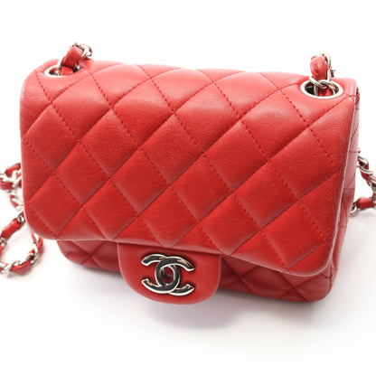 ミニマトラッセ チェーンショルダーバッグ ラムスキン レッド シルバー金具 シャネル バッグ CHANEL