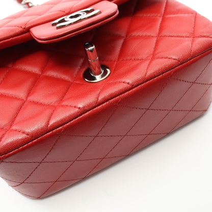 ミニマトラッセ チェーンショルダーバッグ ラムスキン レッド シルバー金具 シャネル バッグ CHANEL