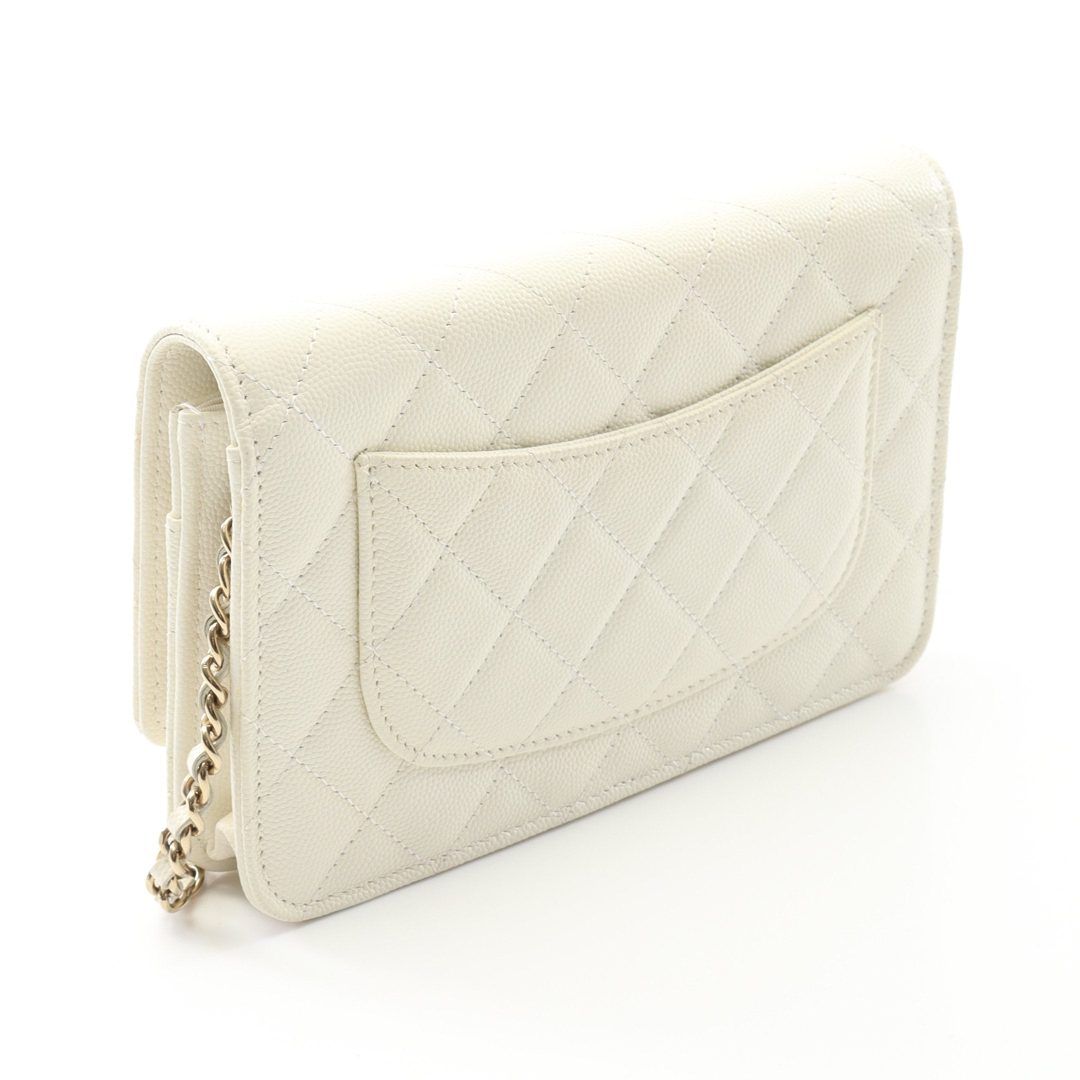 マトラッセ チェーンウォレット キャビアスキン ホワイト ゴールド金具