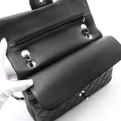 マトラッセ Wフラップ Wチェーンショルダーバッグ ラムスキン ブラック シルバー金具 シャネル バッグ CHANEL