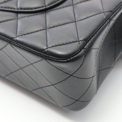 マトラッセ Wフラップ Wチェーンショルダーバッグ ラムスキン ブラック シルバー金具 シャネル バッグ CHANEL