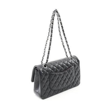 マトラッセ Wフラップ Wチェーンショルダーバッグ ラムスキン ブラック シルバー金具 シャネル バッグ CHANEL