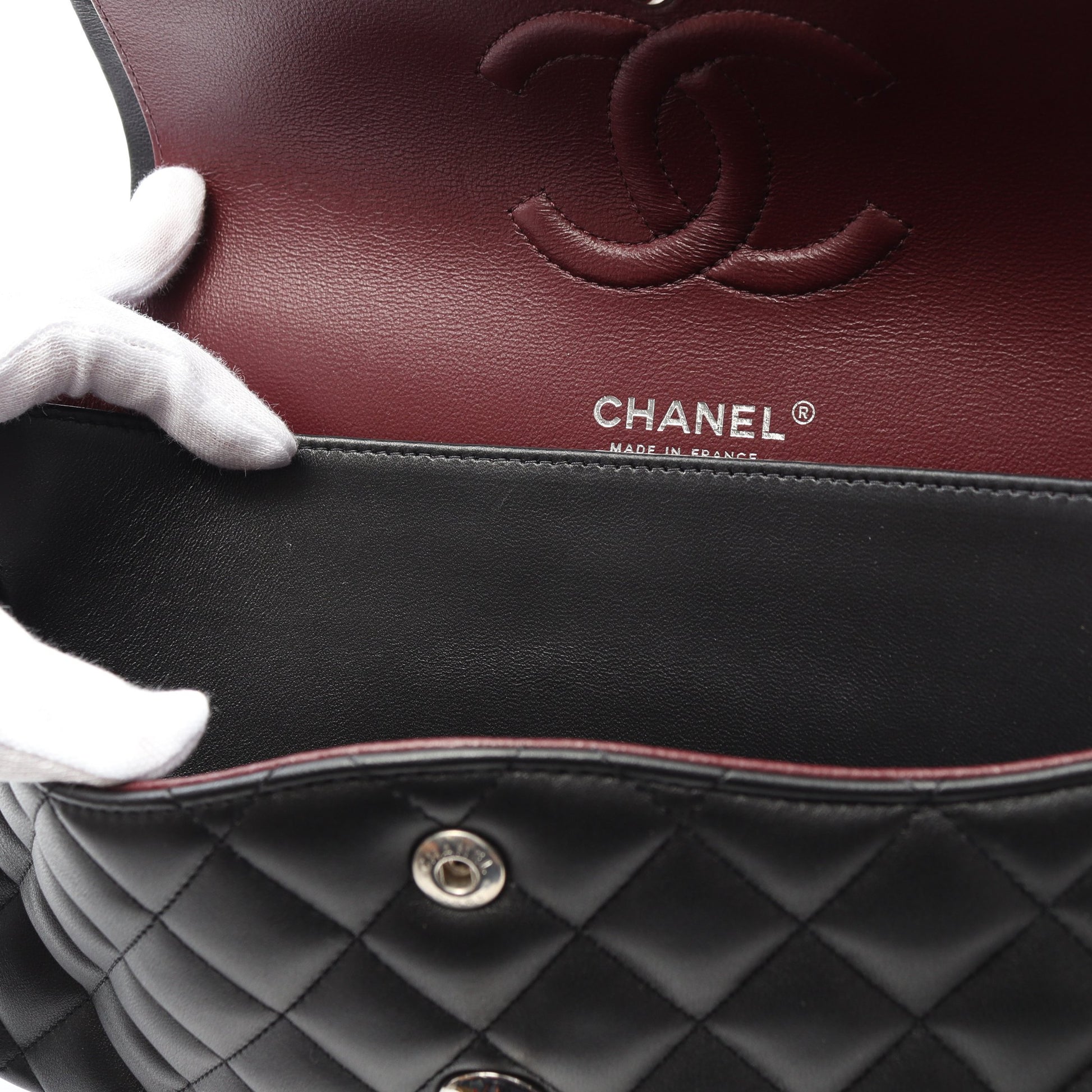 マトラッセ Wフラップ Wチェーンショルダーバッグ ラムスキン ブラック シルバー金具 シャネル バッグ CHANEL