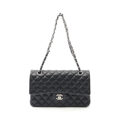 マトラッセ Wフラップ Wチェーンショルダーバッグ ラムスキン ブラック シルバー金具 シャネル バッグ CHANEL