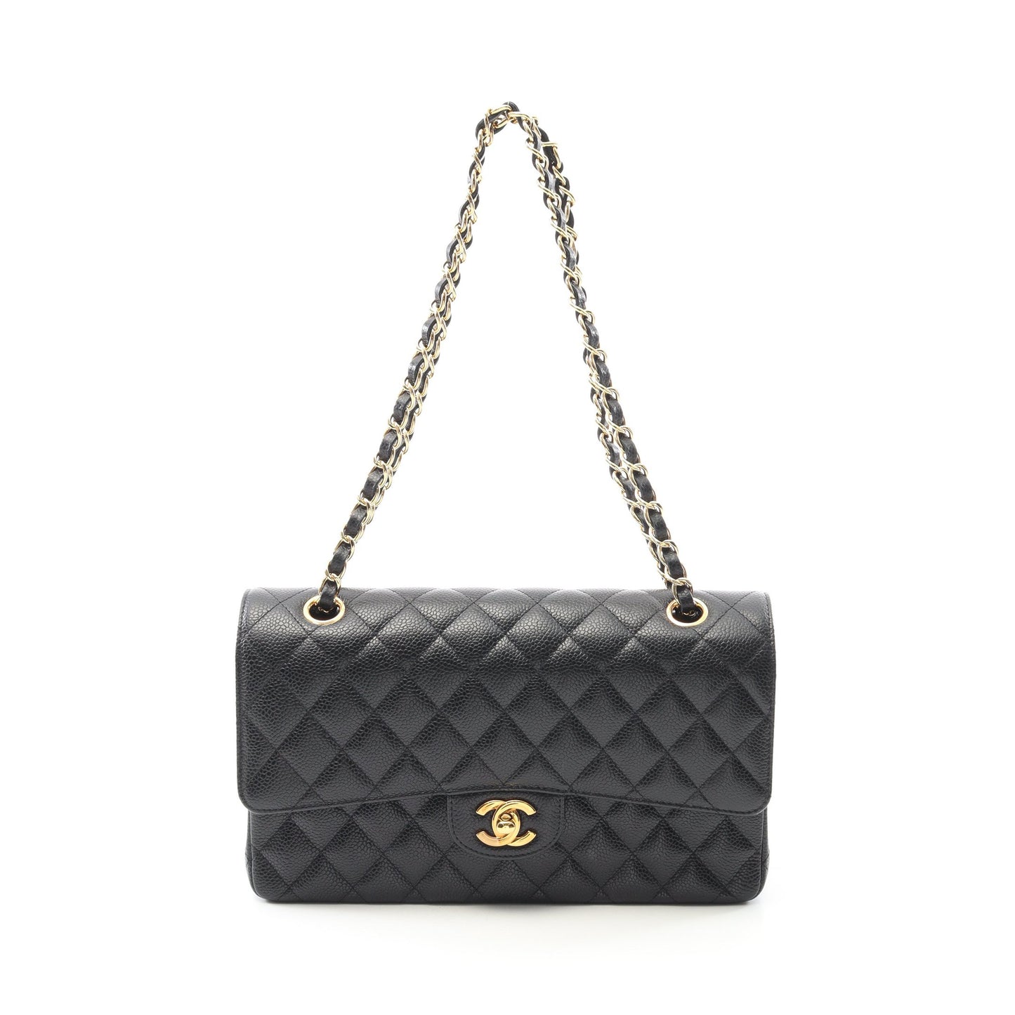 マトラッセ Wフラップ Wチェーンショルダーバッグ キャビアスキン ブラック ゴールド金具 シャネル バッグ CHANEL