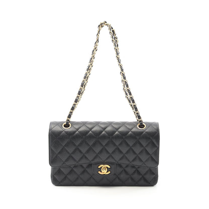 マトラッセ Wフラップ Wチェーンショルダーバッグ キャビアスキン ブラック ゴールド金具 シャネル バッグ CHANEL