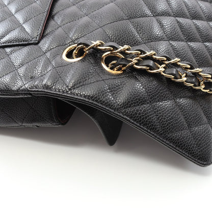 マトラッセ Wフラップ Wチェーンショルダーバッグ キャビアスキン ブラック ゴールド金具 シャネル バッグ CHANEL