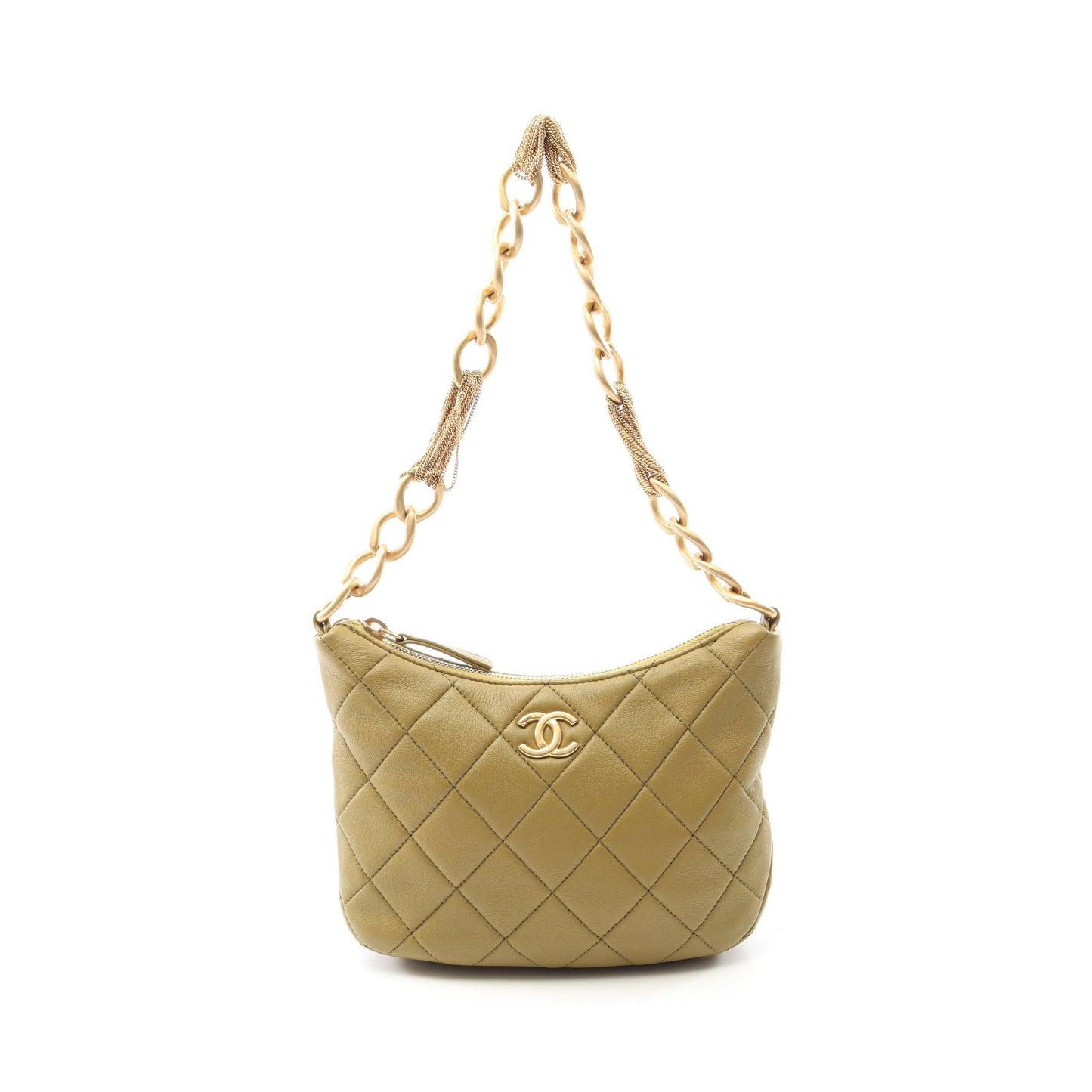 マトラッセ スモールホーボー チェーンショルダーバッグ ラムスキン カーキグリーン ゴールド金具 シャネル バッグ CHANEL