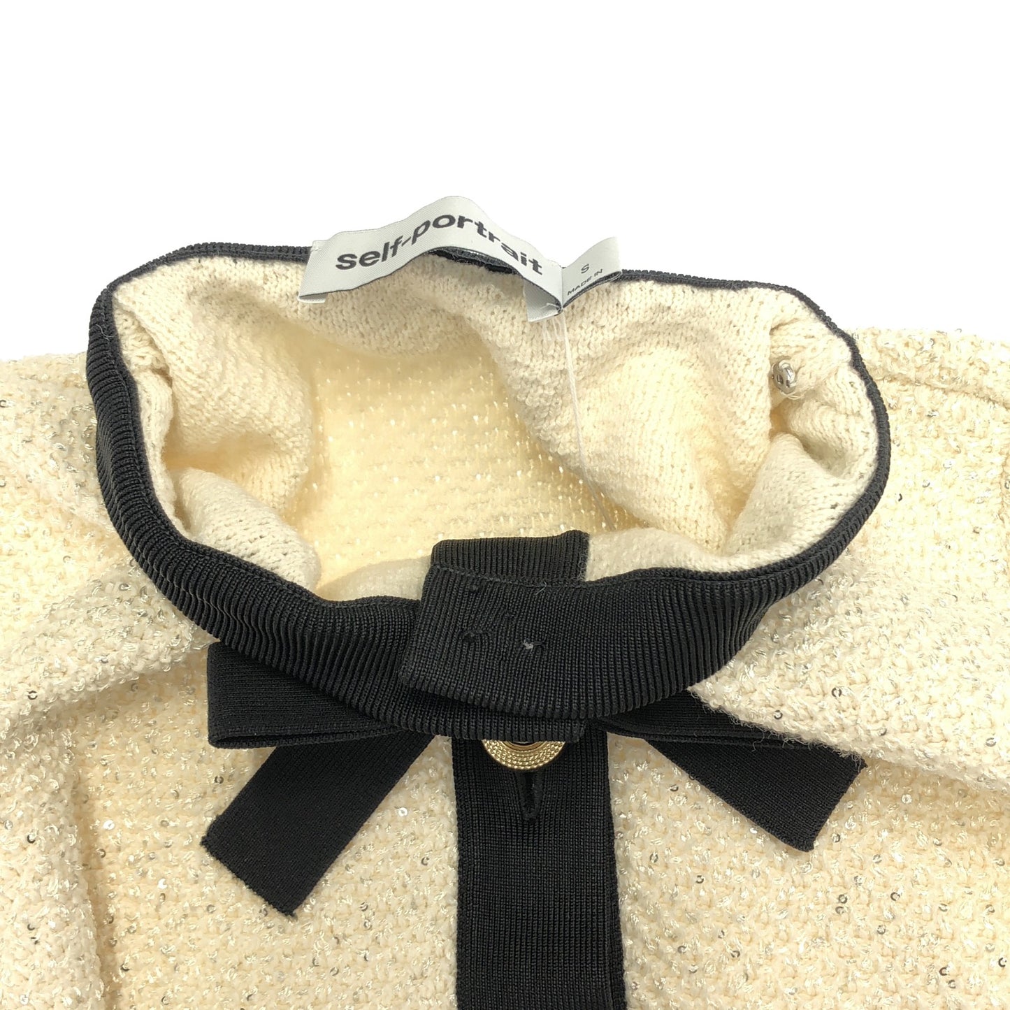 Bow cardigan ジャケット ホワイト ブラック ジャケット コットン ホワイト セルフポートレイト アウター SELFPORTRAIT