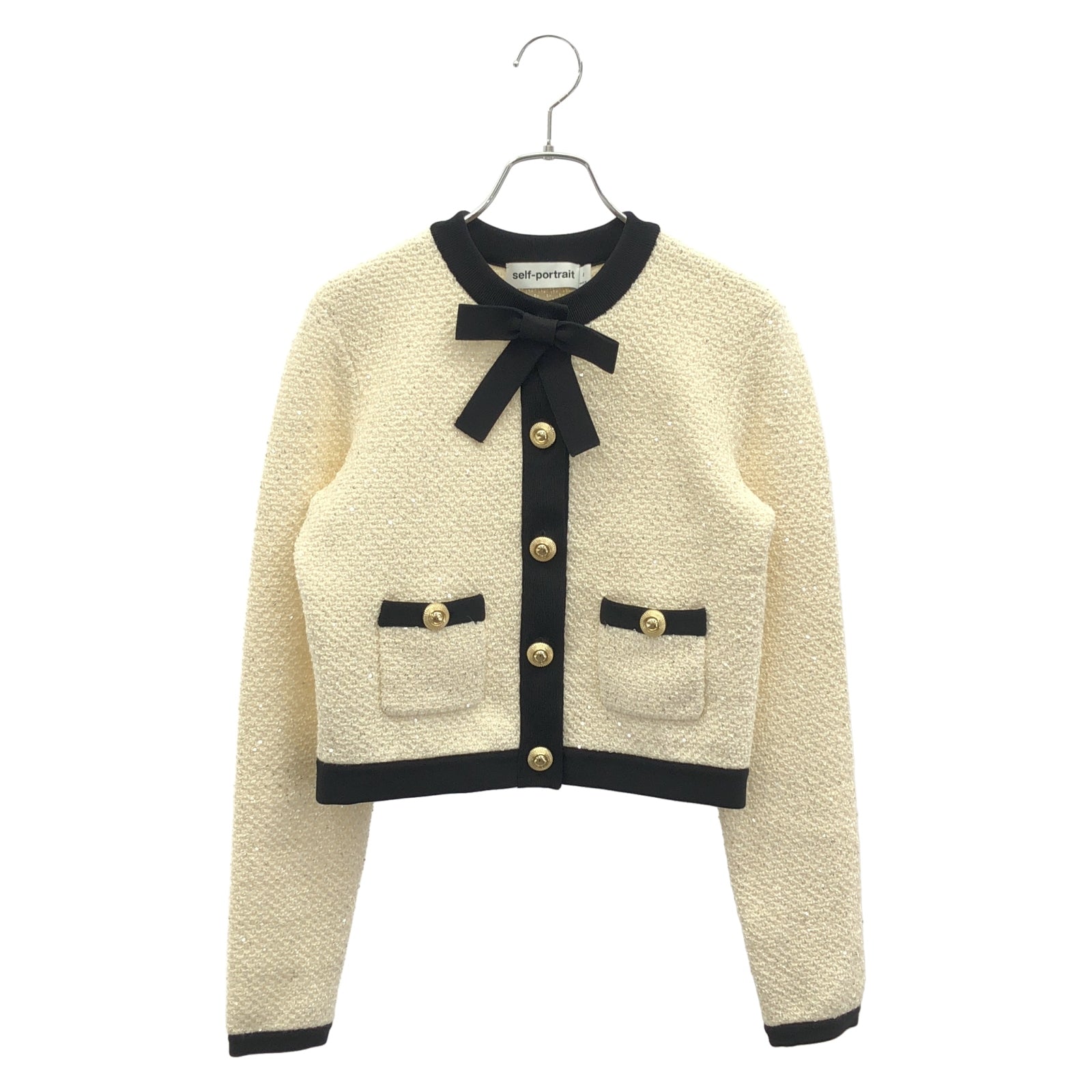 Bow cardigan ジャケット ホワイト ブラック ジャケット コットン ホワイト セルフポートレイト アウター SELFPORTRAIT