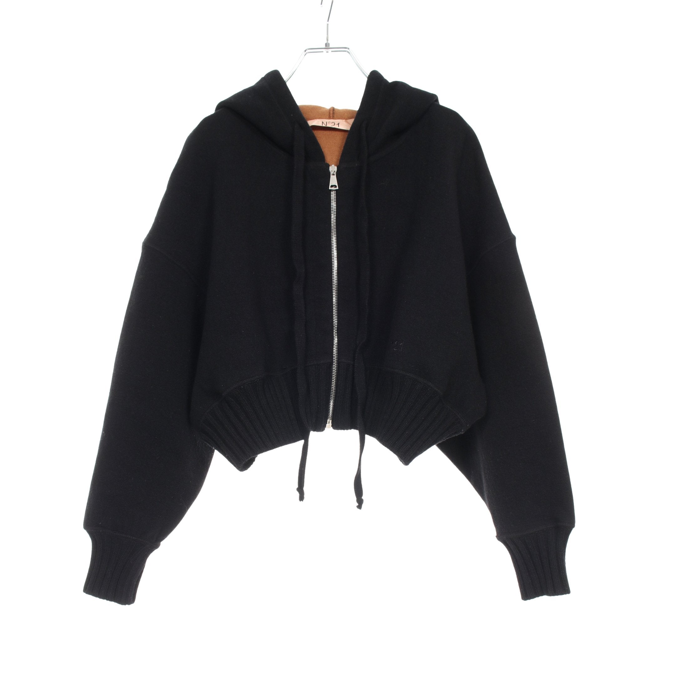 ニットパーカー ジップアップパーカー ウール ナイロン ブラック