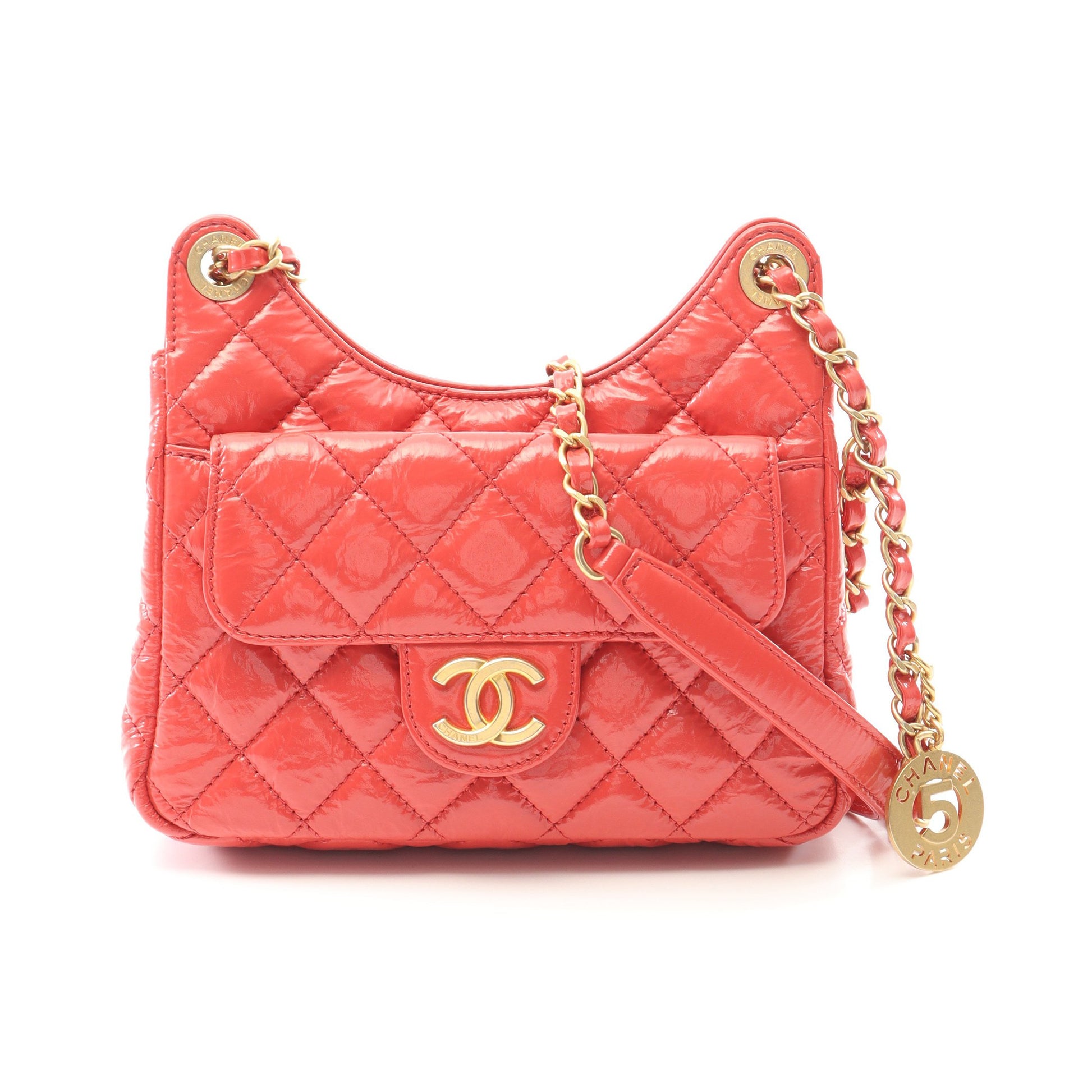 マトラッセ スモールホーボー チェーンショルダーバッグ レザー コーラルピンク ゴールド金具 シャネル バッグ CHANEL