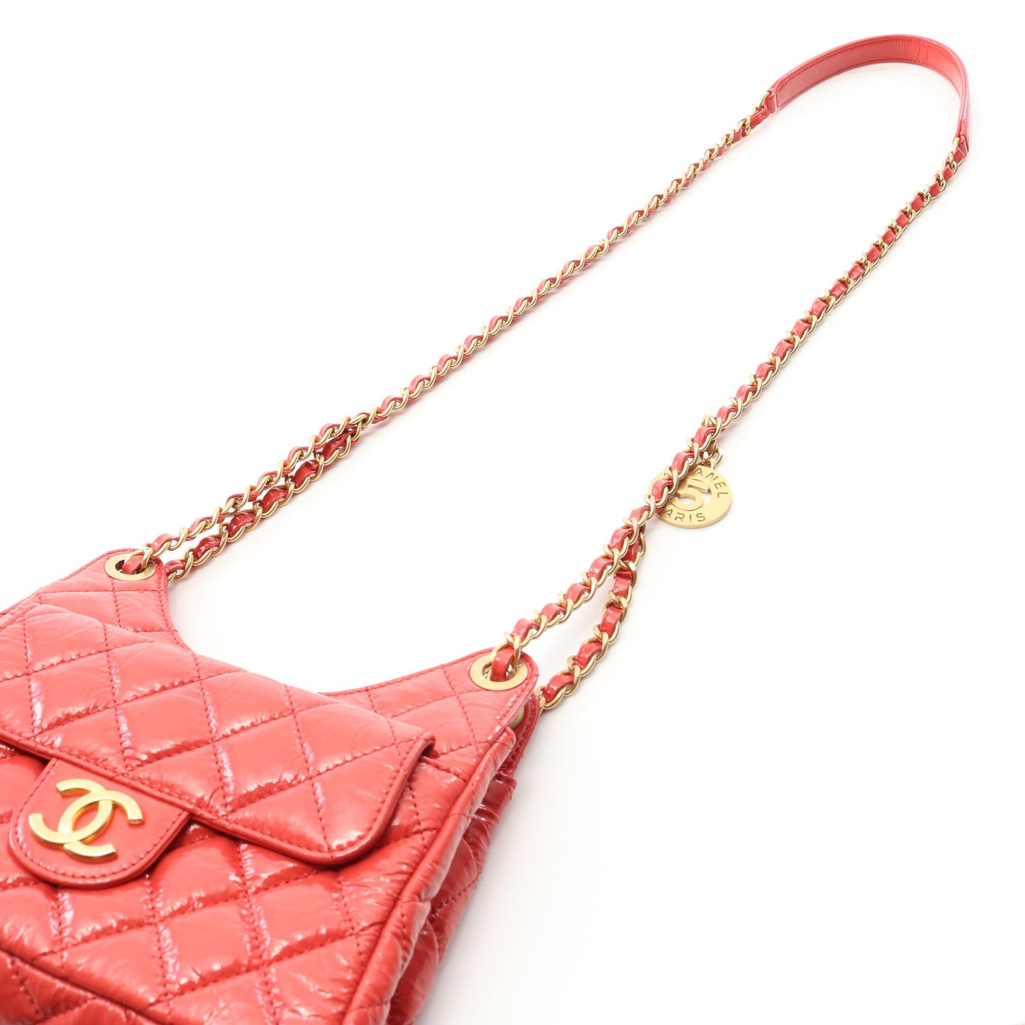 マトラッセ スモールホーボー チェーンショルダーバッグ レザー コーラルピンク ゴールド金具 シャネル バッグ CHANEL