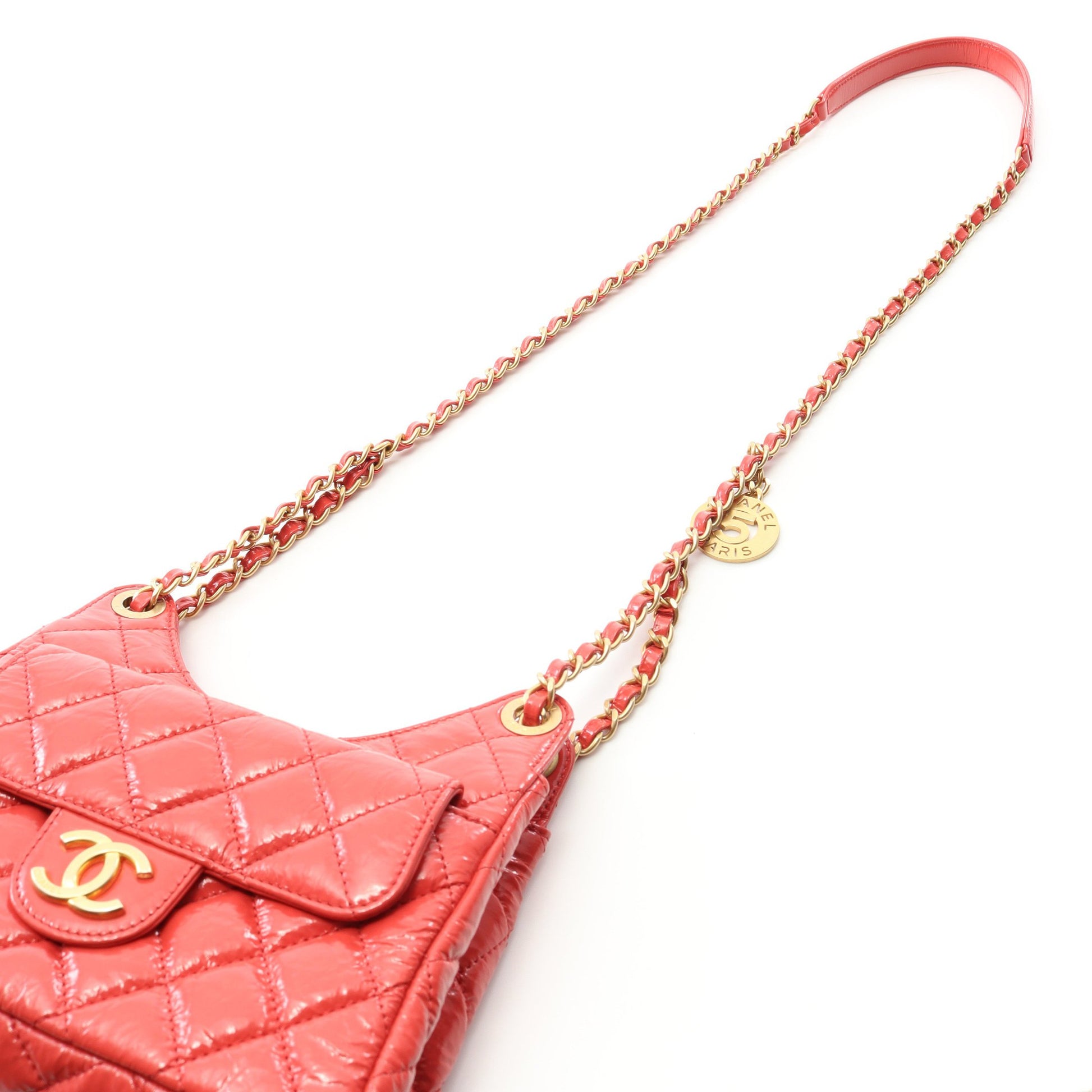 マトラッセ スモールホーボー チェーンショルダーバッグ レザー コーラルピンク ゴールド金具 シャネル バッグ CHANEL