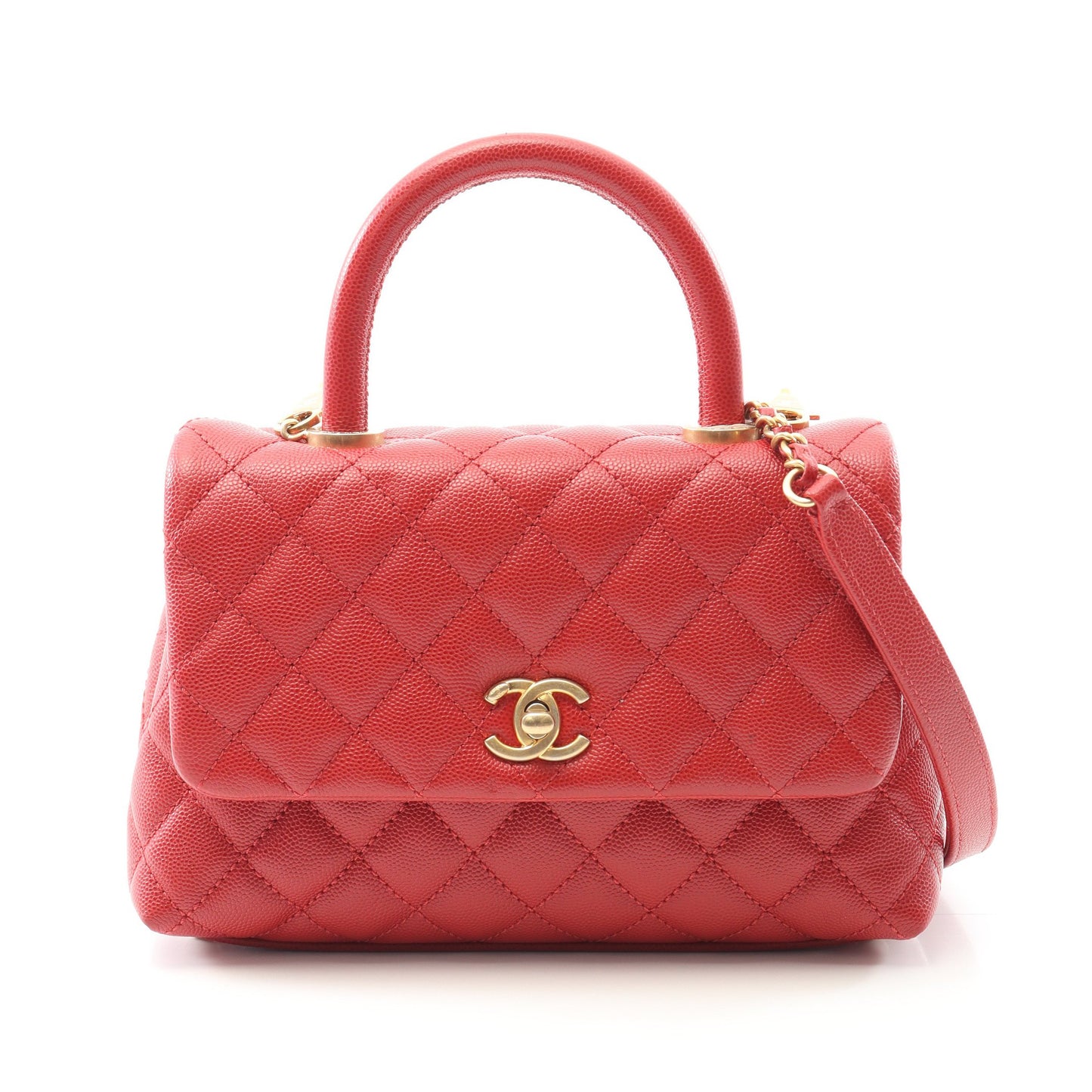 ココハンドル フラップ マトラッセ ハンドバッグ キャビアスキン レッド ゴールド金具 シャネル バッグ CHANEL
