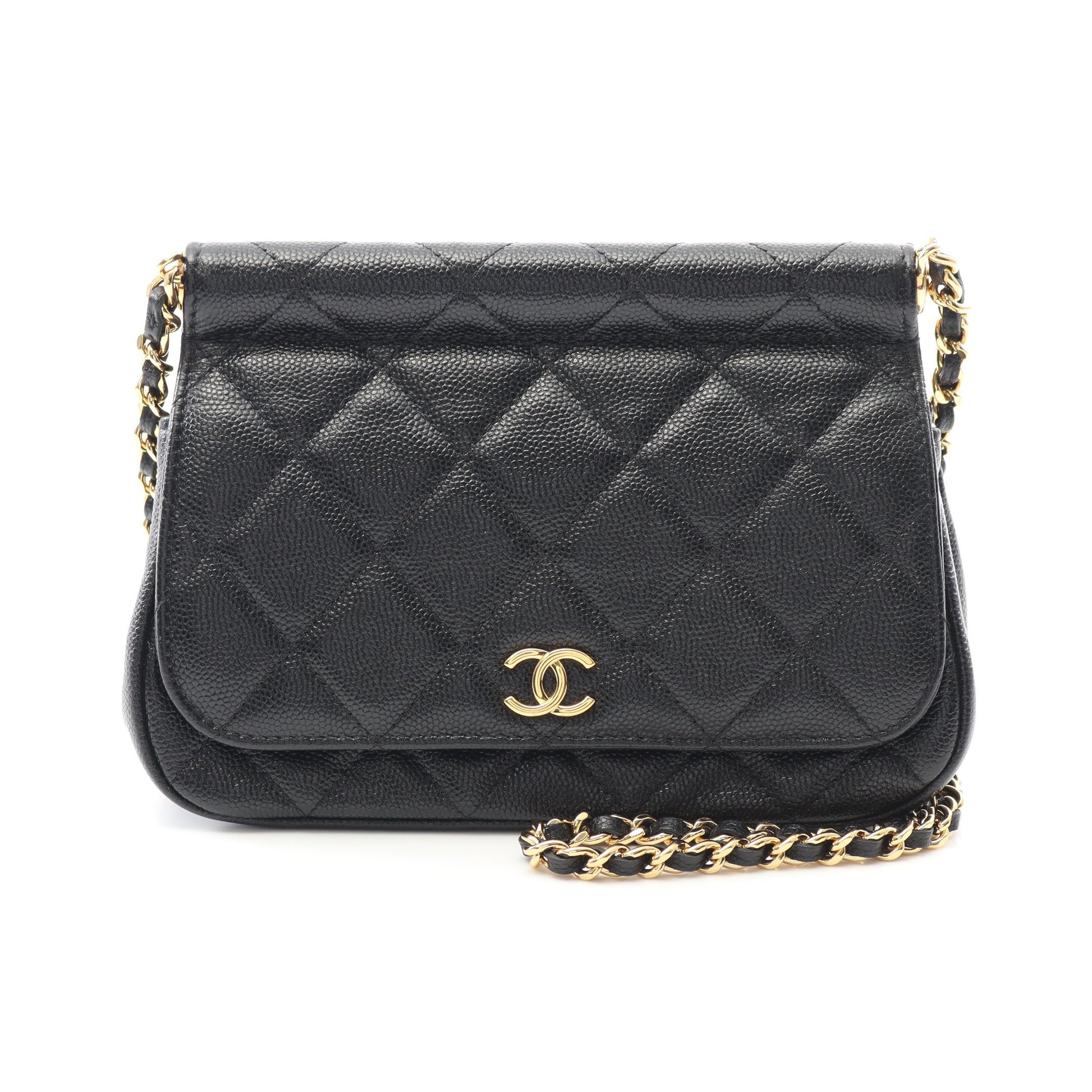 マトラッセ チェーンショルダーバッグ キャビアスキン ブラック 