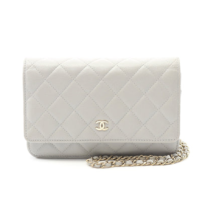 マトラッセ チェーンウォレット キャビアスキン グレー ゴールド金具 シャネル バッグ CHANEL
